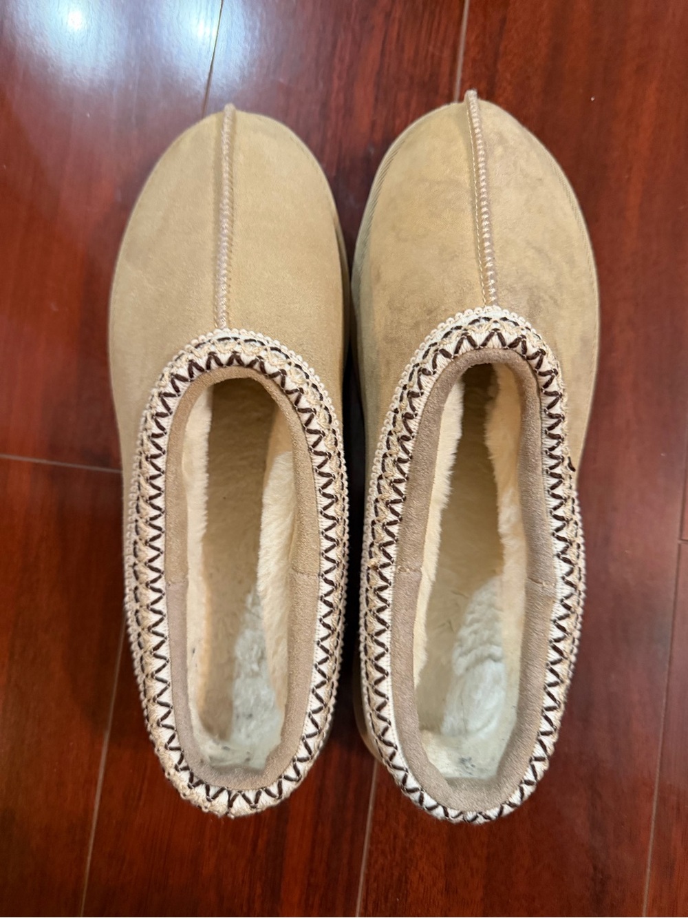 Cozy Faux-Suede Lined Slippers in Light Tan